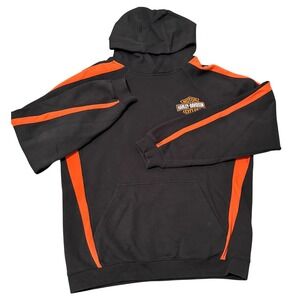 Motor Harley Davidson Cycles Sport-Tek Hoodie Mens L Black Orange‎ Pullover